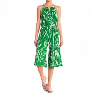 London Times Green Tropical Leaf Culotte Jumpsuit Sz 16